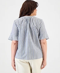 Style & Co Plus Flared-Cuff Split-Neck Top, Macy's Exclusive