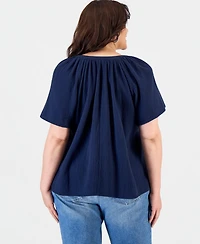 Style & Co Plus Cotton Gauze Flutter-Sleeve Top, Macy's Exclusive