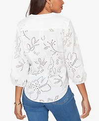Ruby Rd. Petite Eyelet Puff Print Tie-Front Top