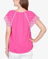 Ruby Rd. Petite Embroidered Sleeve Slub Knit T-shirt