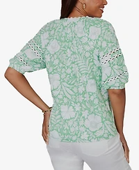Ruby Rd. Petite Tropical Floral Trim Knit Top