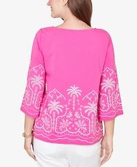 Ruby Rd. Petite Palm Tree Embroidered Knit Top