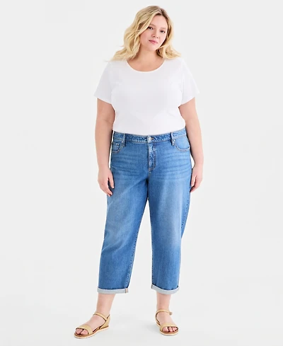 Style & Co Plus Mid Rise 5 Pocket Relaxed Straight Jeans,