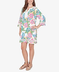 Ruby Rd. Petite Bold Tropical Solid Trim Shift Dress