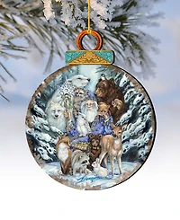 Designocracy Gather In Peace Father Winter Animals Holiday Ornaments, Set of 2
