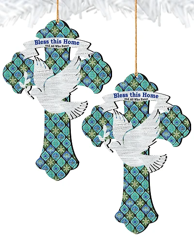 Designocracy Blessings Cross Holiday Ornaments, Set of 2
