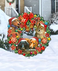 Designocracy Christmas Friends Puppy Wreath Holiday Outdoor Decor Large Ornament