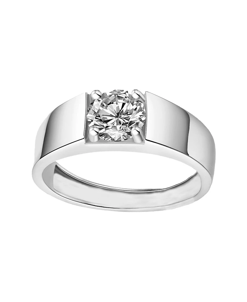 Rachel Glauber Men's Clear Cubic Zirconia Slim Adjustable Band Ring
