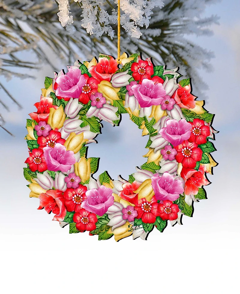 Designocracy Love You Flowers Wreath Holiday Ornaments, Set of 2