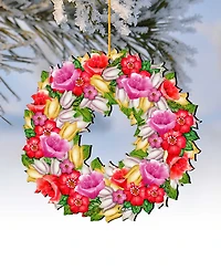 Designocracy Love You Flowers Wreath Holiday Ornaments, Set of 2