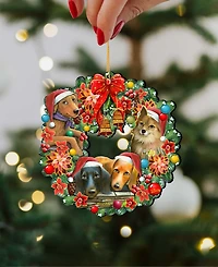 Designocracy Christmas Friends Puppy Wreath Holiday Ornaments, Set of 2