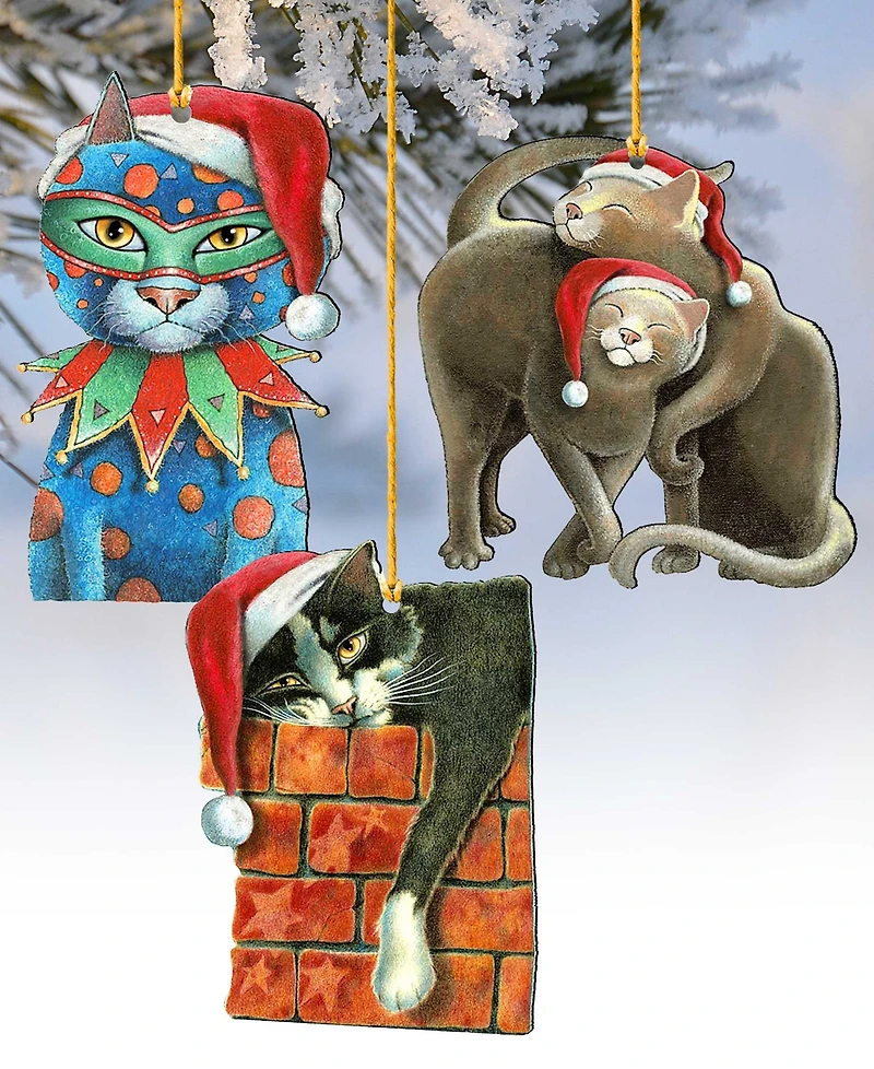 Designocracy Party Cats Holiday Ornaments, Set of 3