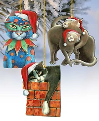Designocracy Party Cats Holiday Ornaments, Set of 3
