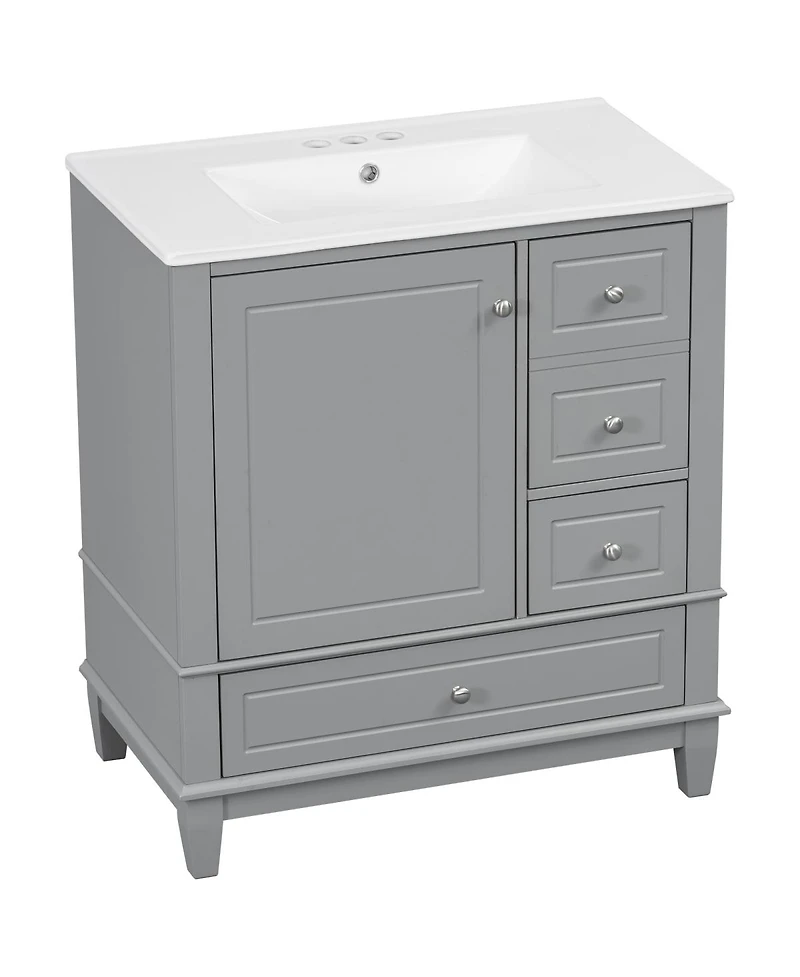 Sillysis 30'' Bathroom Vanity with Ceramic Sink, Solid Wood & Mdf, Multi-Drawer Storage Soft Close Door for Modern Bathrooms