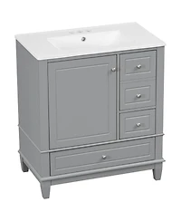 Sillysis 30'' Bathroom Vanity with Ceramic Sink, Solid Wood & Mdf, Multi-Drawer Storage Soft Close Door for Modern Bathrooms
