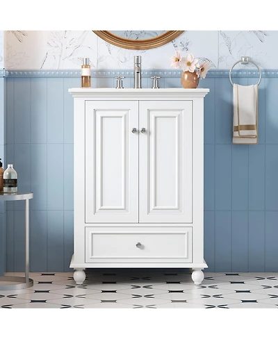 Sillysis 24 Inch Bathroom Vanity with Ceramic Sink, Soft-Close Doors, Adjustable Shelf and Drawer Organizer for Small Spaces