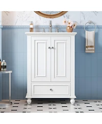 Sillysis 24 Inch Bathroom Vanity with Ceramic Sink, Soft-Close Doors, Adjustable Shelf and Drawer Organizer for Small Spaces