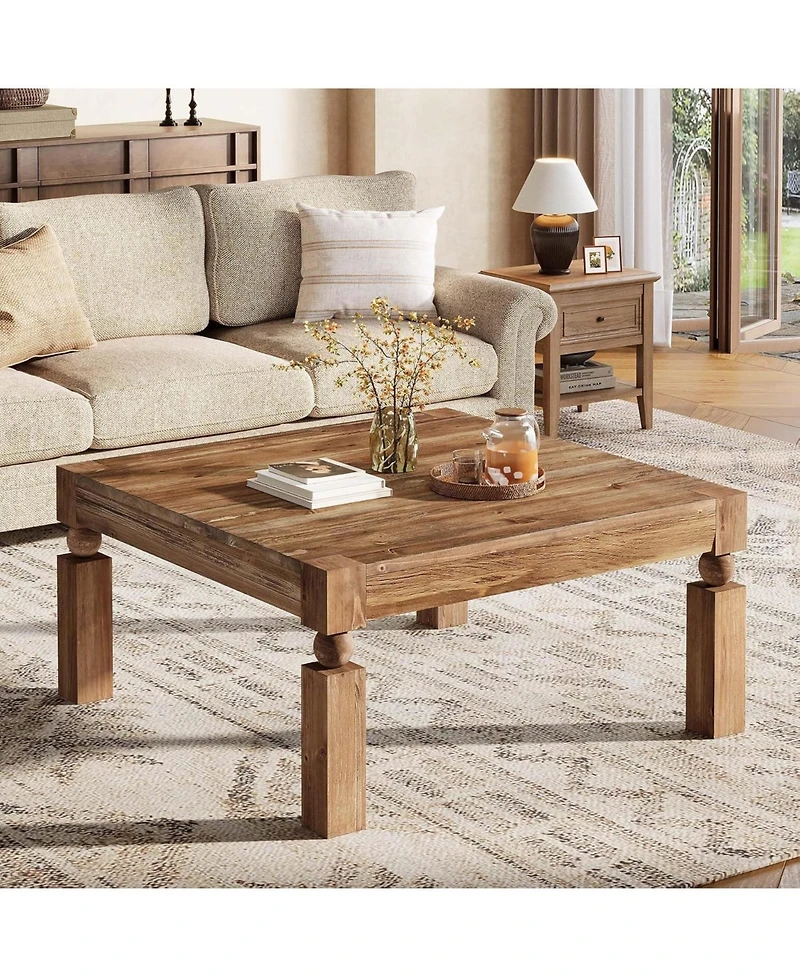 Tribesigns Square Coffee Table, 39-Inch Farmhouse Coffee Table with Sturdy Legs