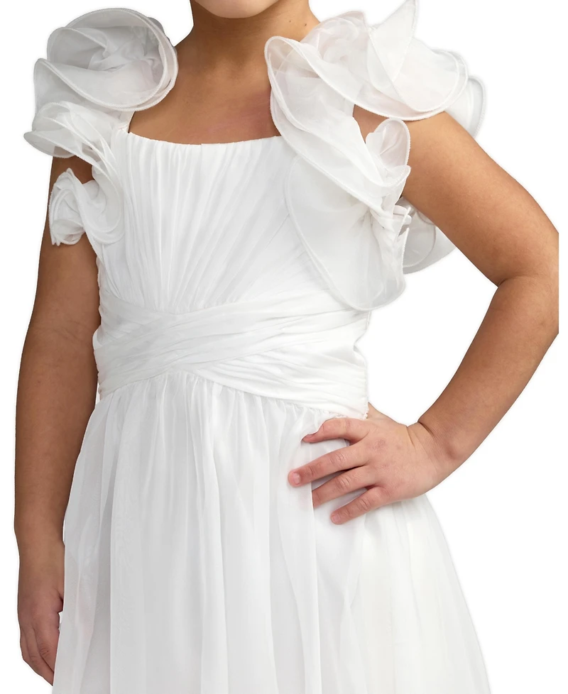 Mac Duggal Big Girls Chiffon Ruffle Shoulder Dress