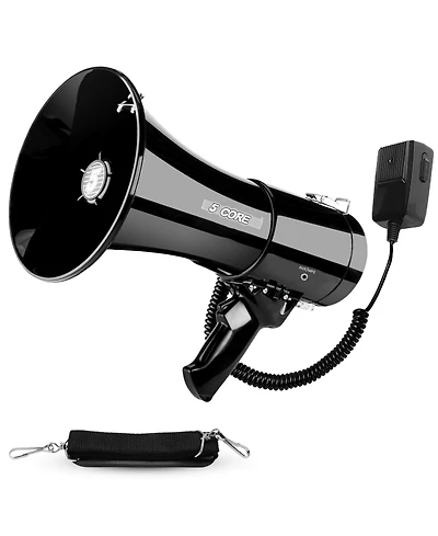 5 Core Megaphone 50W Bullhorn 1100 Yards Loud Siren Maker w Adjustable Volume for Soccer Coaches