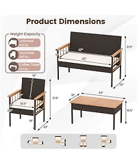 Costway 8 Pcs Wicker Furniture Set with Acacia Wood Tabletop Armrests Cushions for Backyard