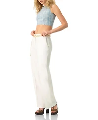 Ivonne Women's Sleeveless Embroidered Denim Crop Top