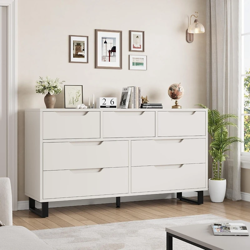 gaomon 7-Drawer Dresser for Bedroom, 55" Wide Freestanding Wooden Storage Chest for Living Room & Entryway