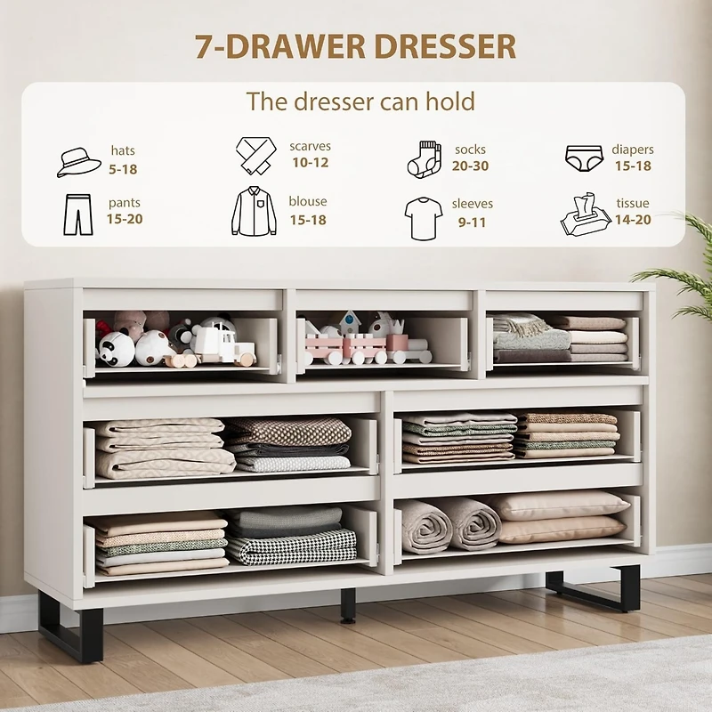 gaomon 7-Drawer Dresser for Bedroom, 55" Wide Freestanding Wooden Storage Chest for Living Room & Entryway