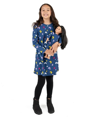 Leveret Big Girls 6-14 Matching Doll Long Sleeve Cotton Crew Neck A-Line Dress
