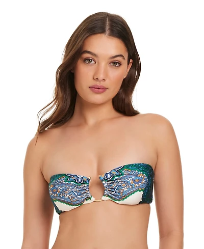 Red Carter Women's Solar Power U-Ring Bandeau-Neck Bikini Top
