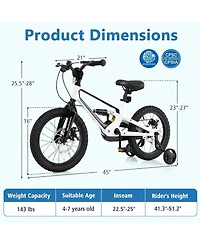 Hongge 16 Inch Kids Bike Magnesium Alloy Bicycle Adjustable for Aged 4 to 7