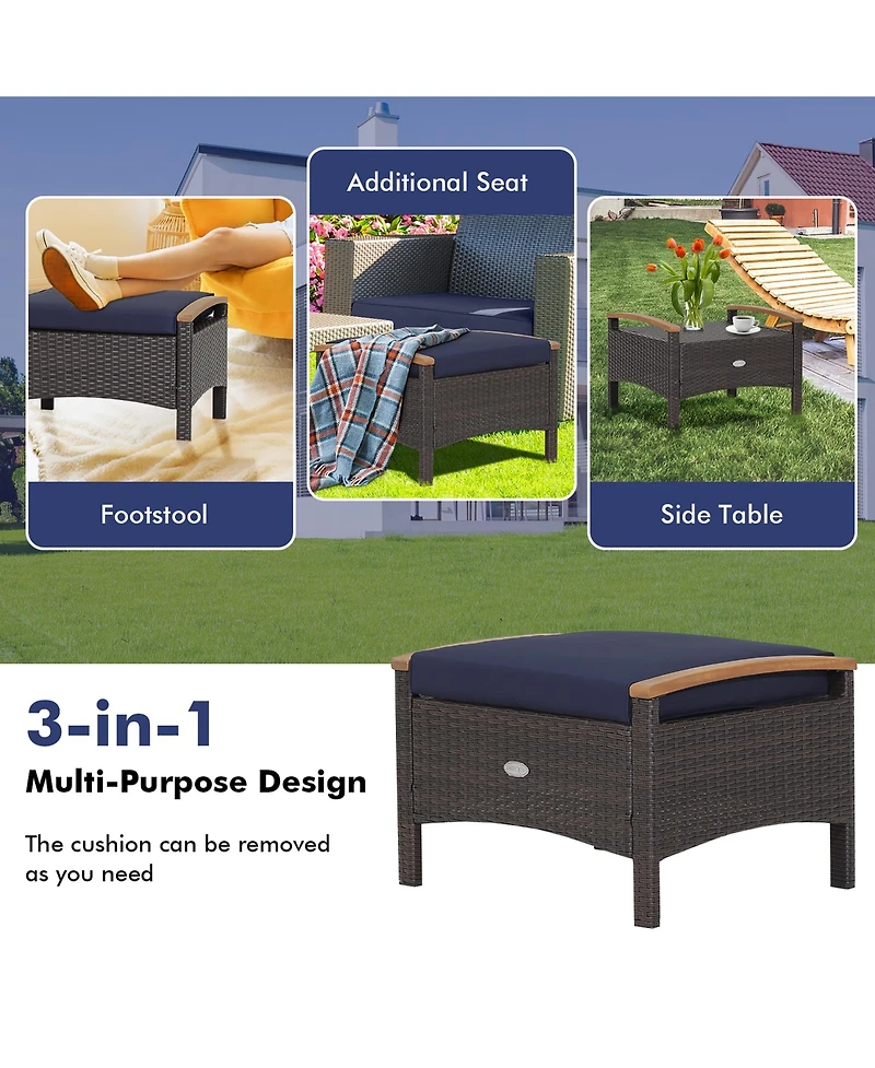 Gymax 2PCS Patio Ottomans Wooden Handles Rattan Knitting Foot Pedal