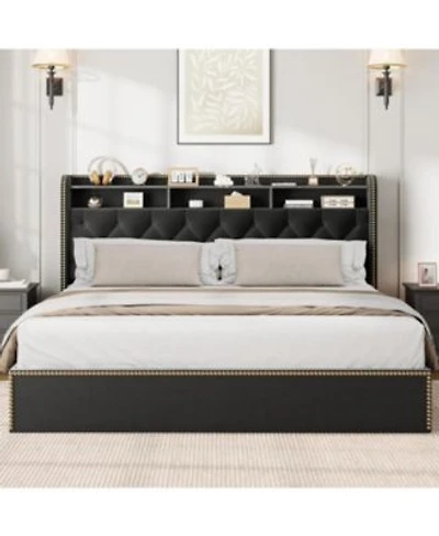 Gaomon Upholstered Bed Frame With Storage Drawers Velvet King Platform Bed With Tufted Headboard Nailhead Trim Design No Box Spring Needed