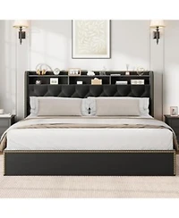 Gaomon Upholstered Bed Frame With Storage Drawers Velvet King Platform Bed With Tufted Headboard Nailhead Trim Design No Box Spring Needed