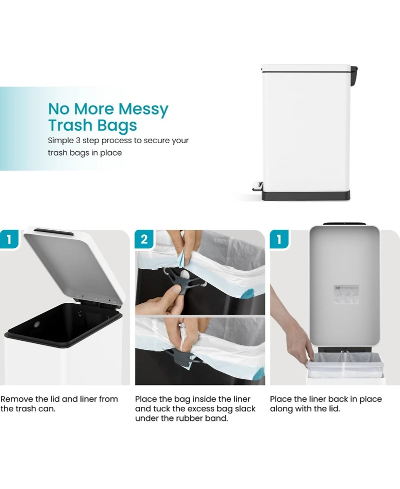 Home Zone Living 12 Gallon Slim Stainless Steel Kitchen Trash Can with Step Pedal and Soft Close Lid