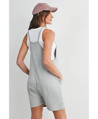 Hello Miz Maternity Sleeveless Loose Fit V-Neck Romper with Pockets and Adjustable Straps