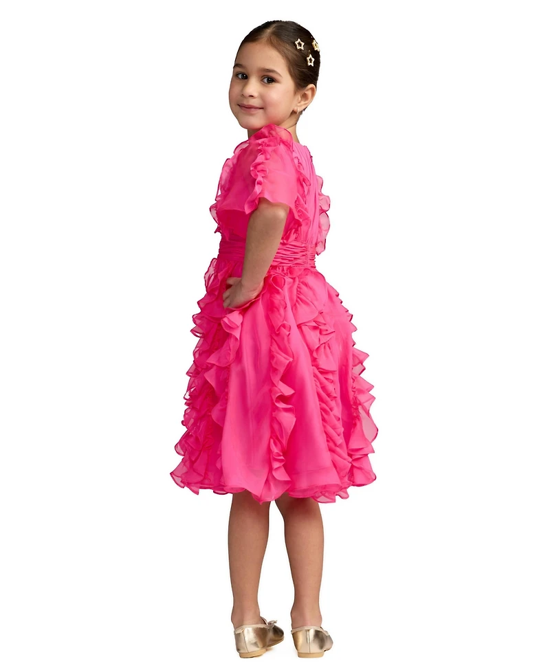 Mac Duggal Little Girls Chiffon High Neck Ruffle Dress