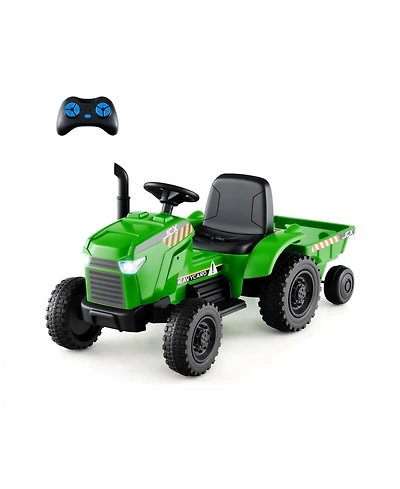 Hongge 12V 2 in 1 Kids Ride On Tractor with Trailer and 3-Gear Shift