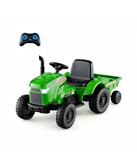 Hongge 12V 2 in 1 Kids Ride On Tractor with Trailer and 3-Gear Shift