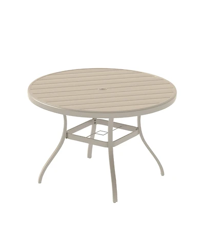 Mondawe 52.95" Round Outdoor Dining Table for 6–7 People, All-Weather Steel Patio Table with Umbrella Hole, Sandstone