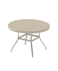 Mondawe 52.95" Round Outdoor Dining Table for 6–7 People, All-Weather Steel Patio Table with Umbrella Hole, Sandstone