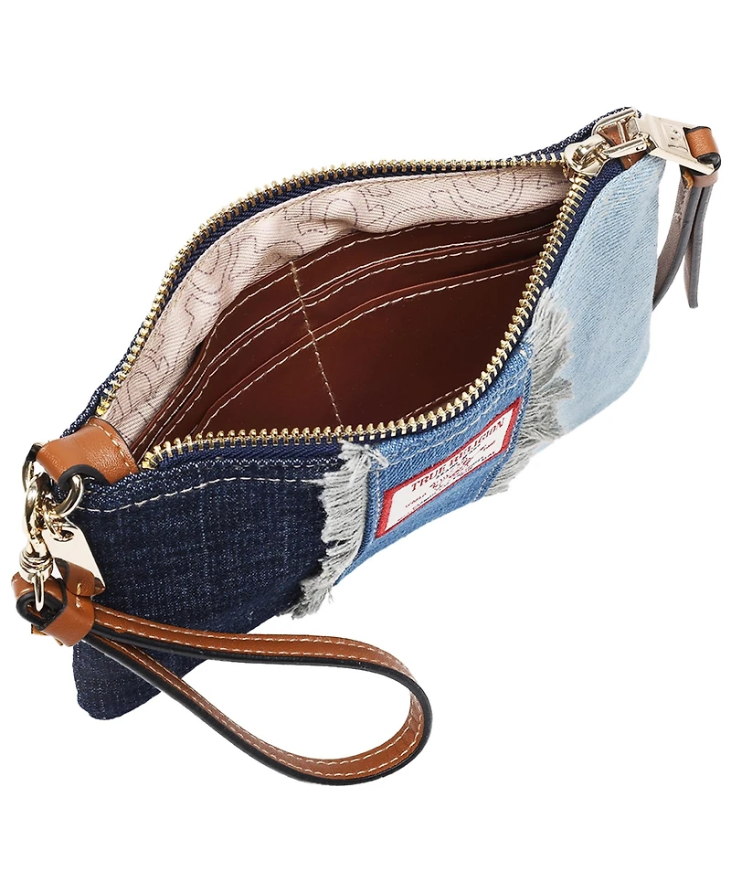 True Religion Frayed Panel Denim Pouch Wristlet