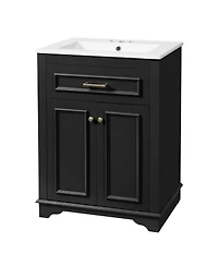 Sillysis 24" Bathroom Vanity with Ceramic Sink, Modern Freestanding Mdf Cabinet, Tip-Out Drawer Soft Close Door for Small Bathrooms