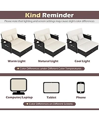 Gymax Set of 2 Pe Wicker Outdoor Daybed w/4-Level Adjustable Backrest Storage Ottoman