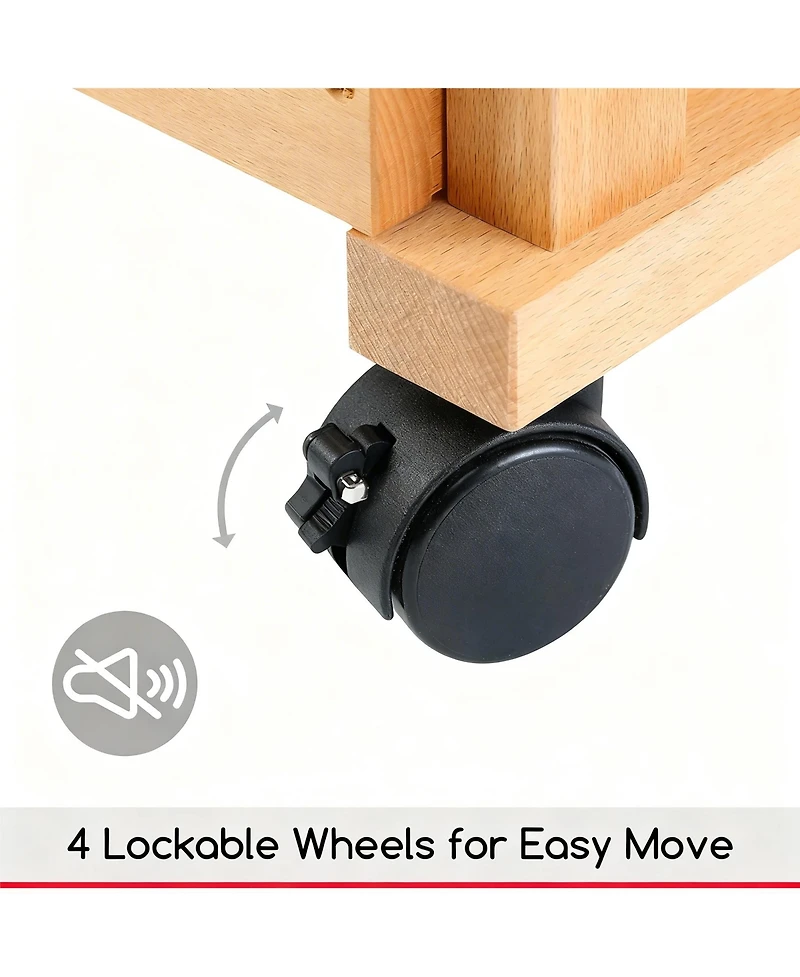 Yigii Solid Beechwood Art Cart with 3-Tier Shelves and Swivel Wheels