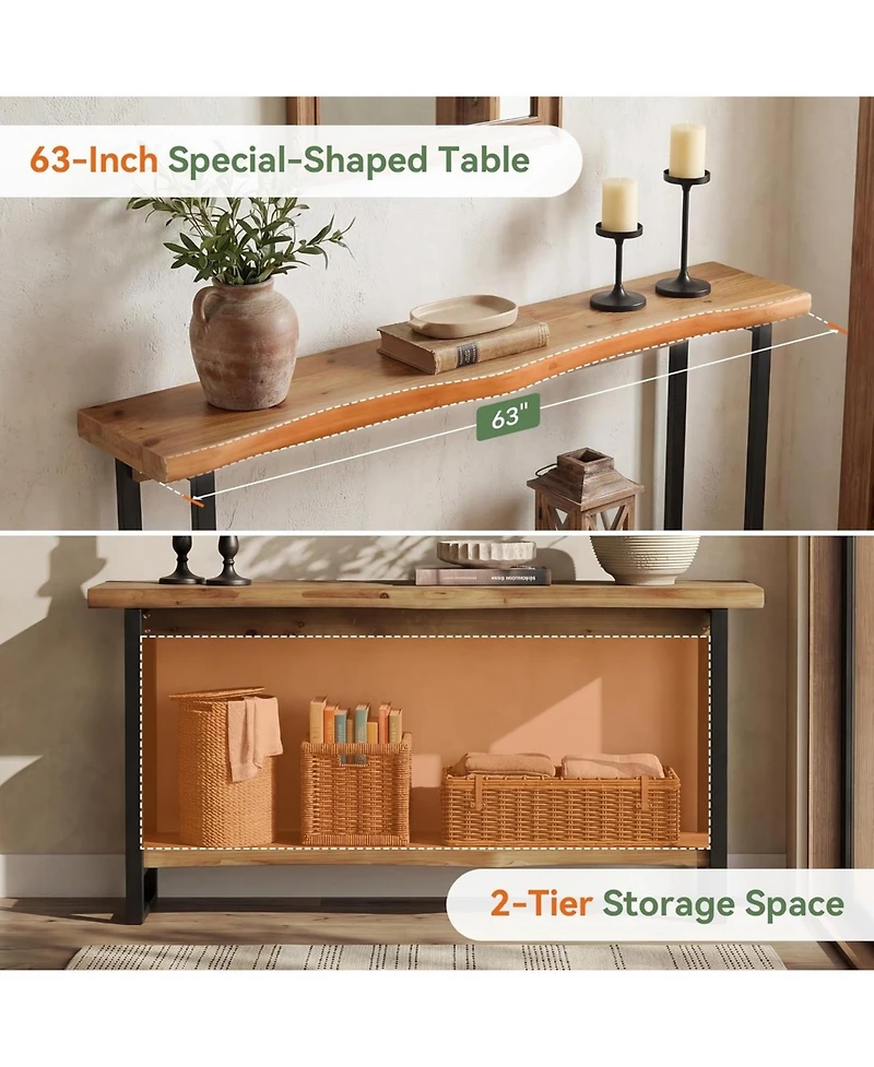 Tribesigns Solid Wood Live-Edge Console Table for Entryway, Farmhouse 63-Inch Narrow Long Sofa Table Behind Couch