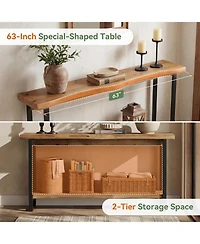 Tribesigns Solid Wood Live-Edge Console Table for Entryway, Farmhouse 63-Inch Narrow Long Sofa Table Behind Couch