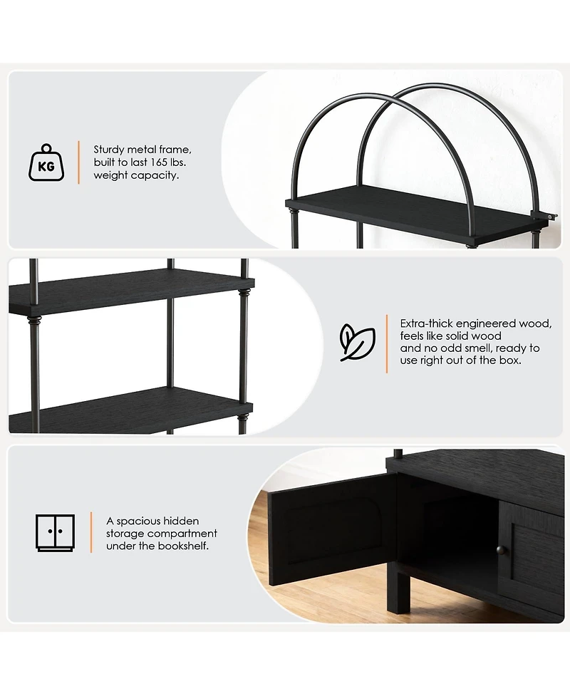 Sugift 71-Inch Tall Arched Bookshelf Bookcase Shelving Unit with Storage Cabinet Heavy for Living Room/Office