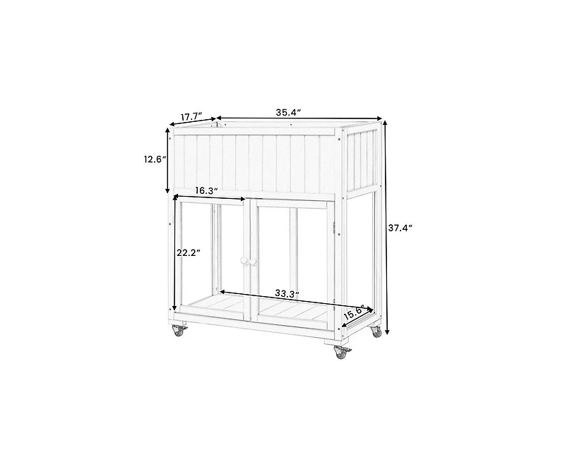 sumyeg Patio 35.4"x17.7"x37.4" Mini Wood Cold Frame 2 Doors Garden Greenhouse with Wheels,Raised Bed Liner