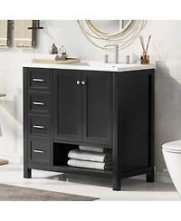 Sillysis 36" Freestanding Bathroom Vanity with Ceramic Sink, Storage Cabinet, Modern Painted Finish, Right Side Basin